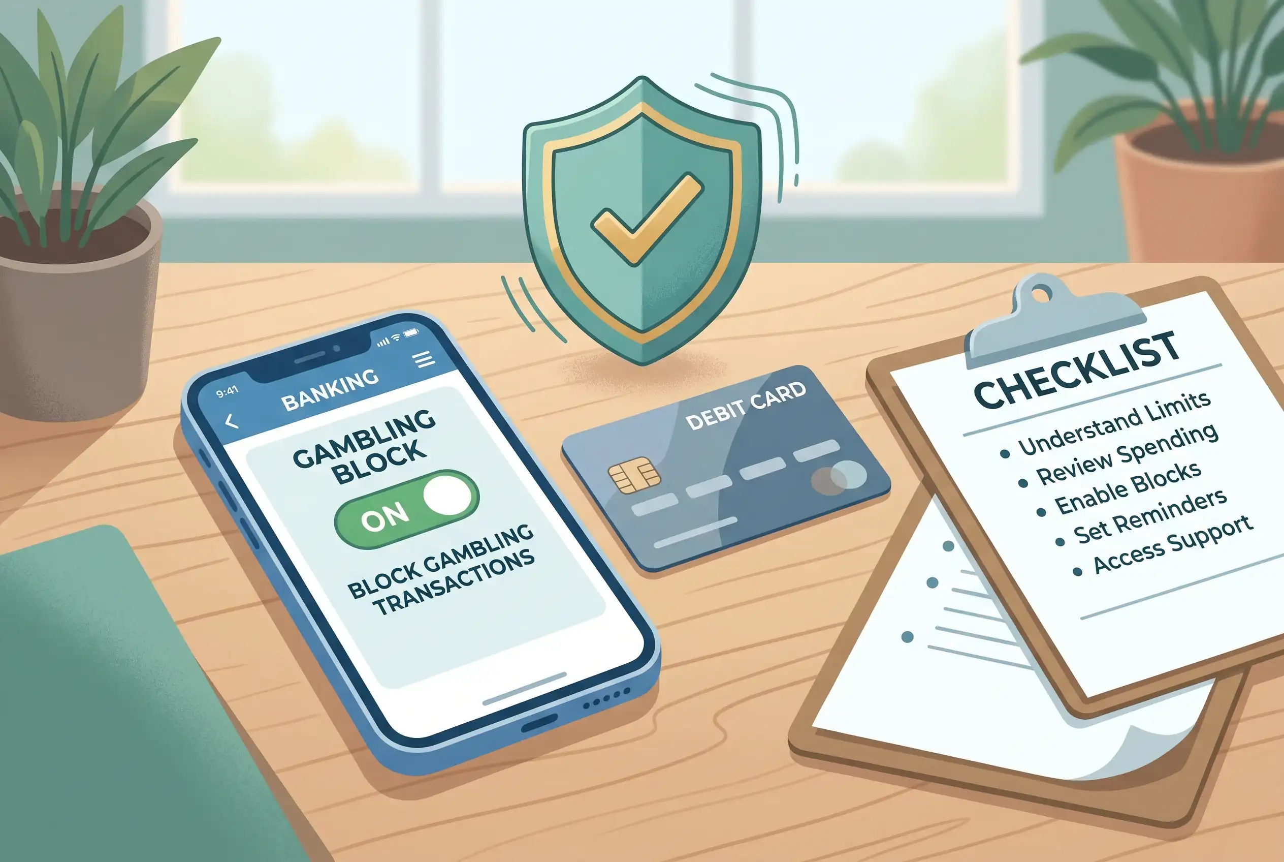 Checklist showing payment rules, bank gambling blocks and safer deposit decisions
